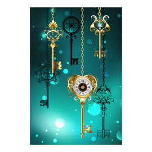 Antike Skeleton Keys on Green Background Fotodruck