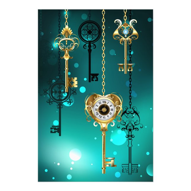 Antike Skeleton Keys on Green Background Fotodruck (Vorne)