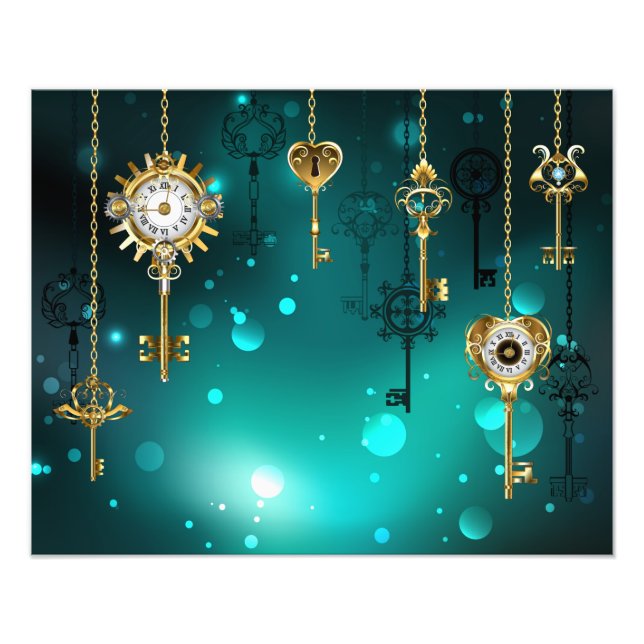 Antike Skeleton Keys on Green Background Fotodruck (Vorne)