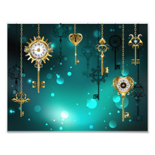 Antike Skeleton Keys on Green Background Fotodruck