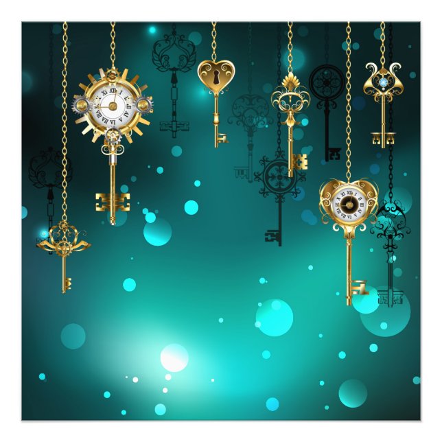 Antike Skeleton Keys on Green Background Fotodruck (Vorne)