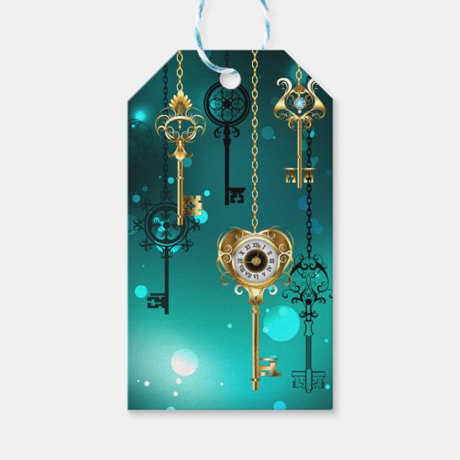 Antike Skeleton Keys on Green Background Geschenkanhänger (Vorderseite)