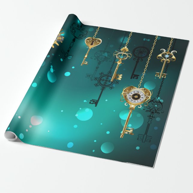 Antike Skeleton Keys on Green Background Geschenkpapier (Ungerollt)