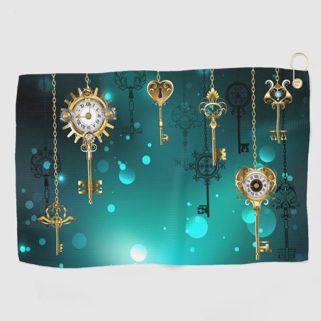 Antike Skeleton Keys on Green Background Golfhandtuch (Horizontal)
