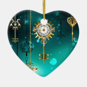 Antike Skeleton Keys on Green Background Keramik Ornament