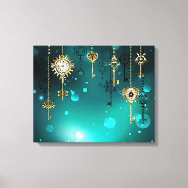 Antike Skeleton Keys on Green Background Leinwanddruck (Vorderseite)