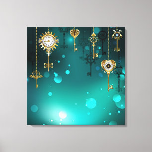 Antike Skeleton Keys on Green Background Leinwanddruck