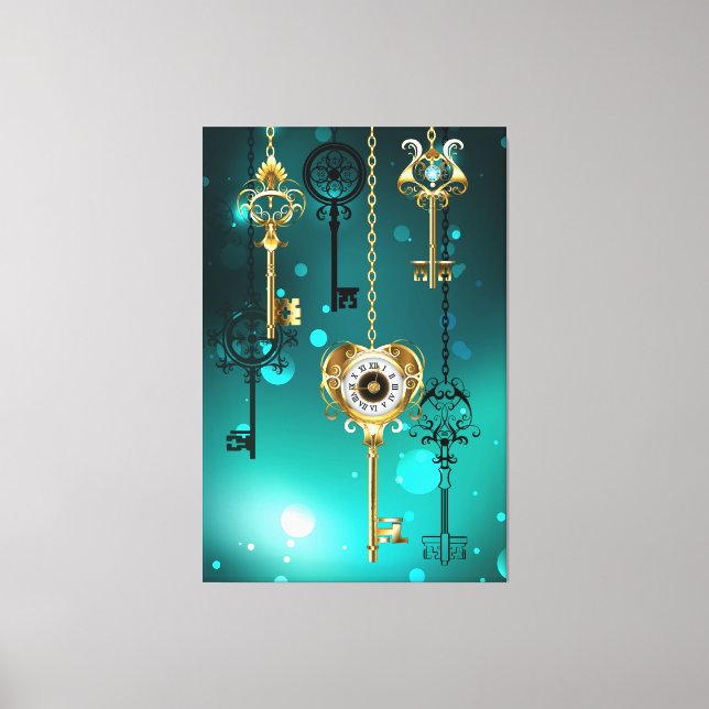 Antike Skeleton Keys on Green Background Leinwanddruck (Vorderseite)