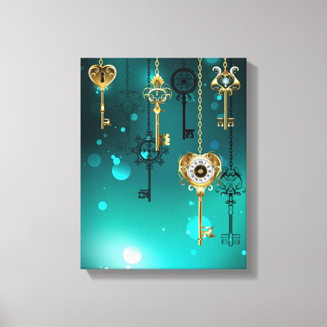 Antike Skeleton Keys on Green Background Leinwanddruck (Vorderseite)