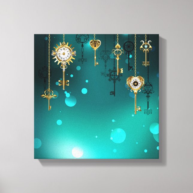 Antike Skeleton Keys on Green Background Leinwanddruck (Vorderseite)