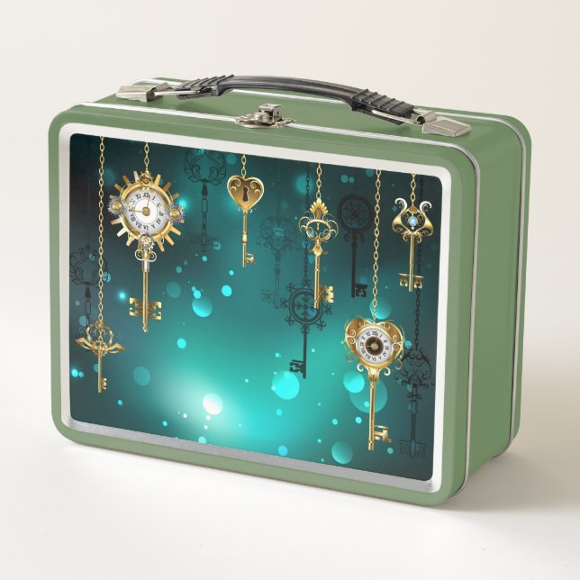 Antike Skeleton Keys on Green Background Metall Brotdose (Vorderseite)