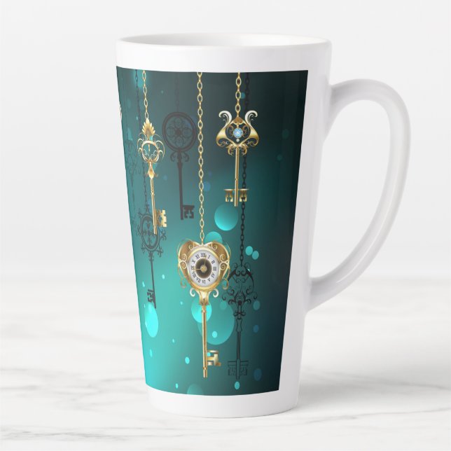 Antike Skeleton Keys on Green Background Milchtasse (Rechts)