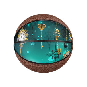 Antike Skeleton Keys on Green Background Mini Basketball