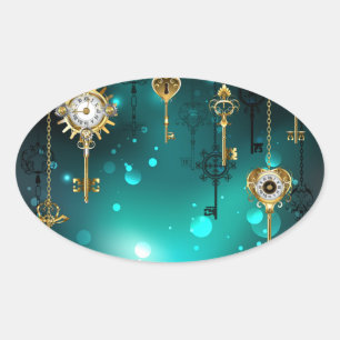 Antike Skeleton Keys on Green Background Ovaler Aufkleber