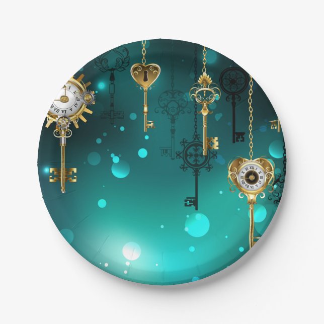 Antike Skeleton Keys on Green Background Pappteller (Vorderseite)