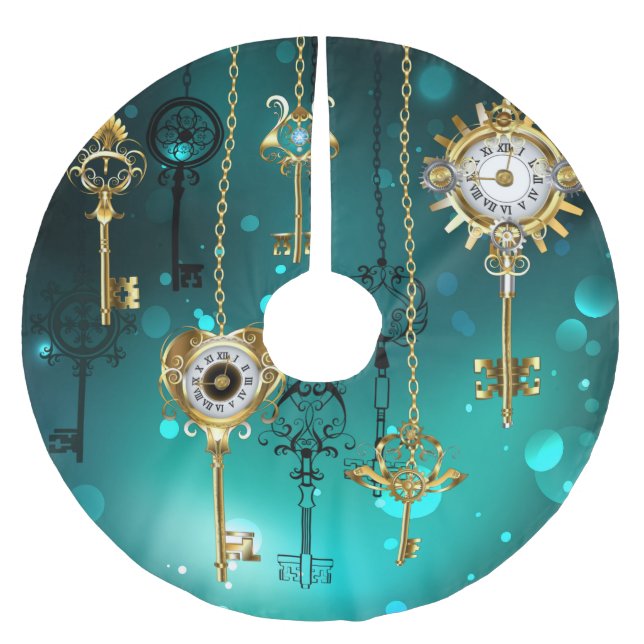 Antike Skeleton Keys on Green Background Polyester Weihnachtsbaumdecke (Vorderseite)