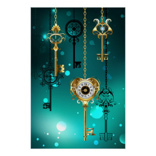 Antike Skeleton Keys on Green Background Poster