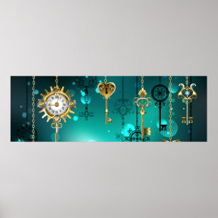 Antike Skeleton Keys on Green Background Poster