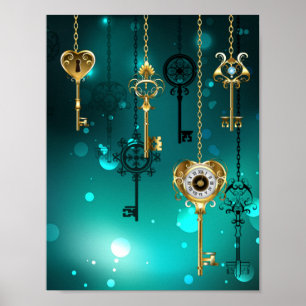Antike Skeleton Keys on Green Background Poster