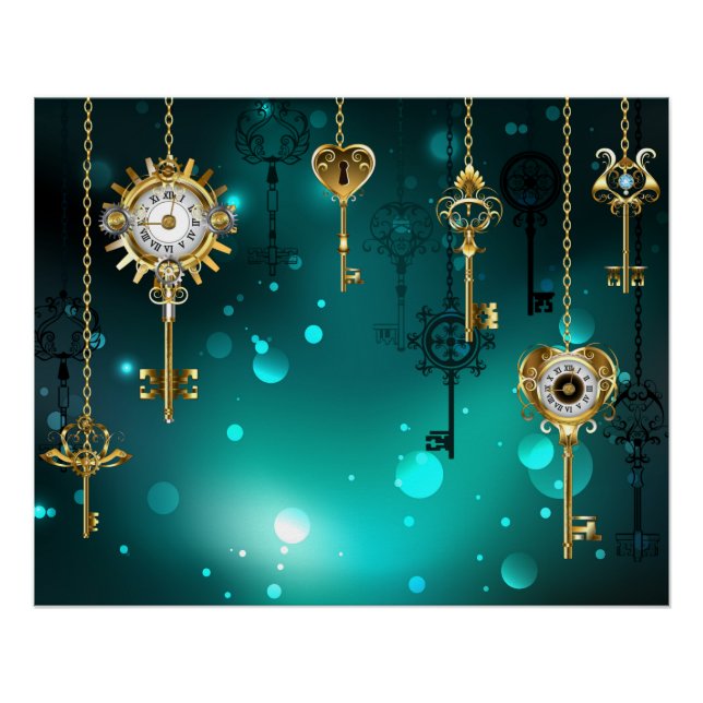 Antike Skeleton Keys on Green Background Poster (Vorderseite)