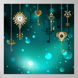 Antike Skeleton Keys on Green Background Poster