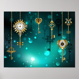 Antike Skeleton Keys on Green Background Poster