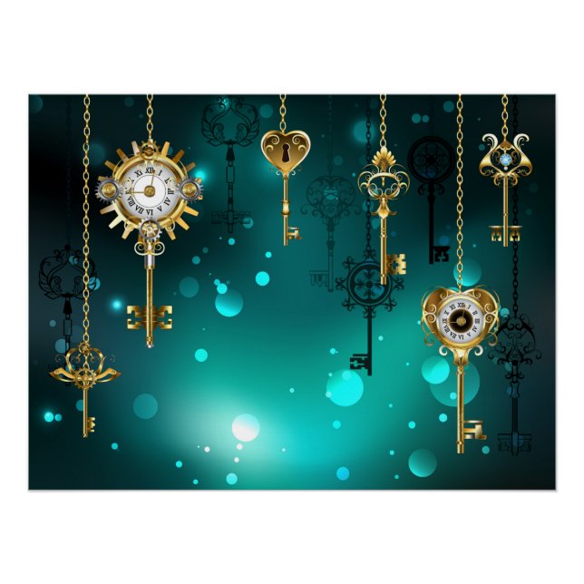 Antike Skeleton Keys on Green Background Poster (Vorderseite)