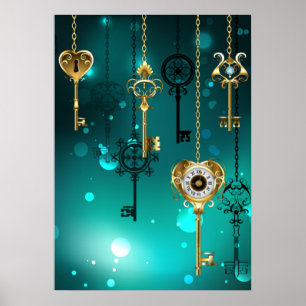 Antike Skeleton Keys on Green Background Poster