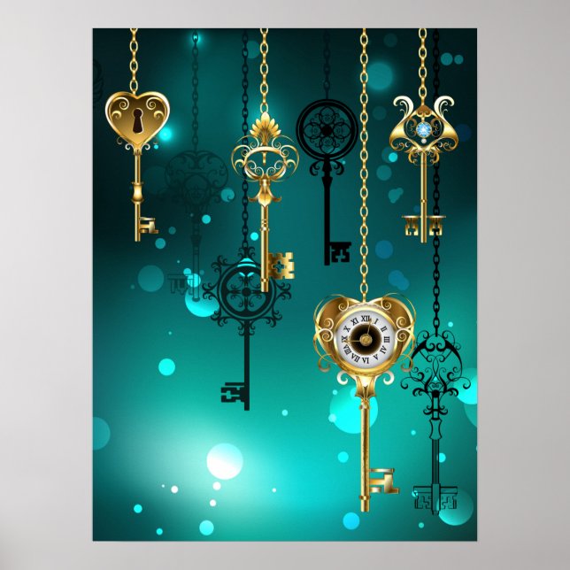 Antike Skeleton Keys on Green Background Poster (Vorne)