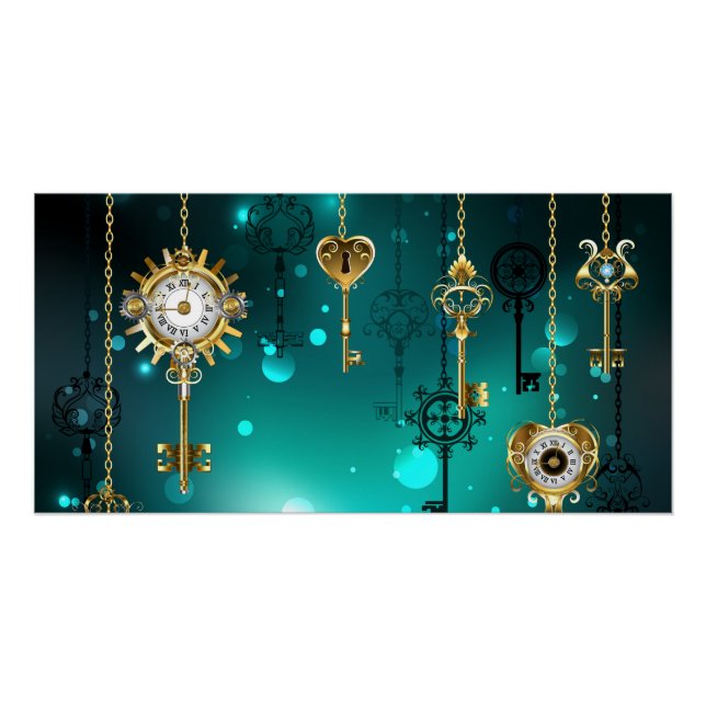 Antike Skeleton Keys on Green Background Poster (Vorderseite)