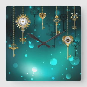Antike Skeleton Keys on Green Background Quadratische Wanduhr