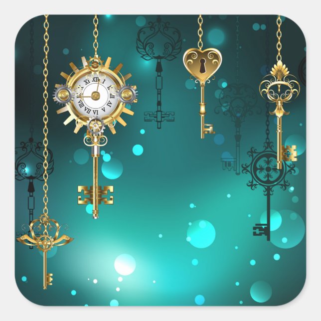 Antike Skeleton Keys on Green Background Quadratischer Aufkleber (Vorderseite)