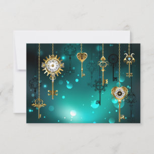 Antike Skeleton Keys on Green Background RSVP Karte