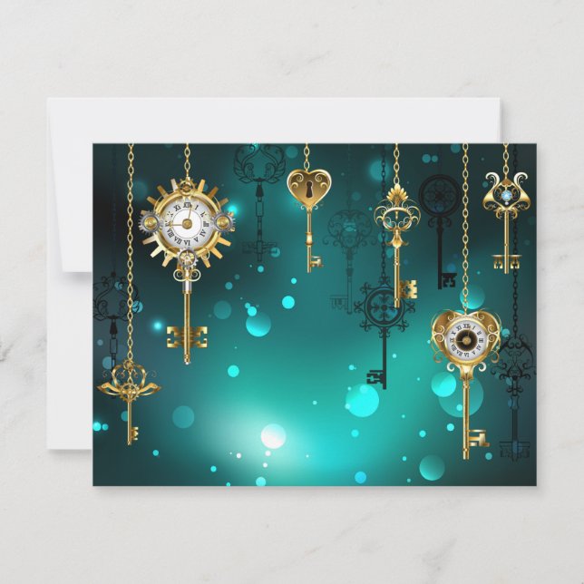 Antike Skeleton Keys on Green Background RSVP Karte (Vorderseite)