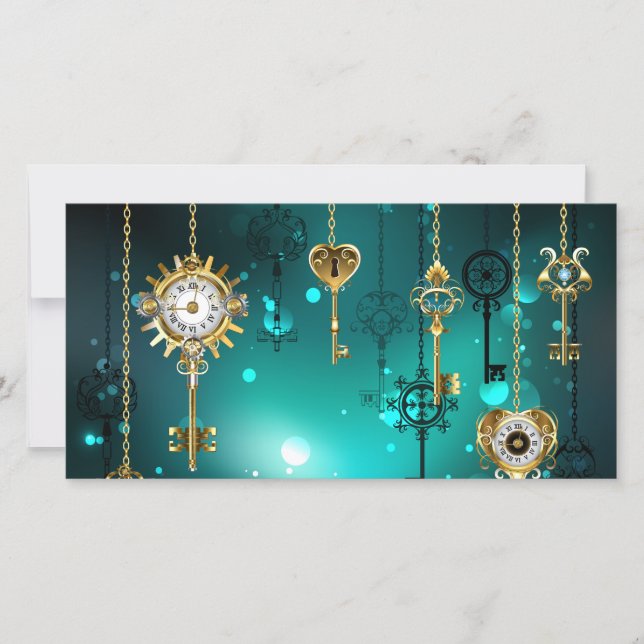 Antike Skeleton Keys on Green Background Save The Date (Vorderseite)