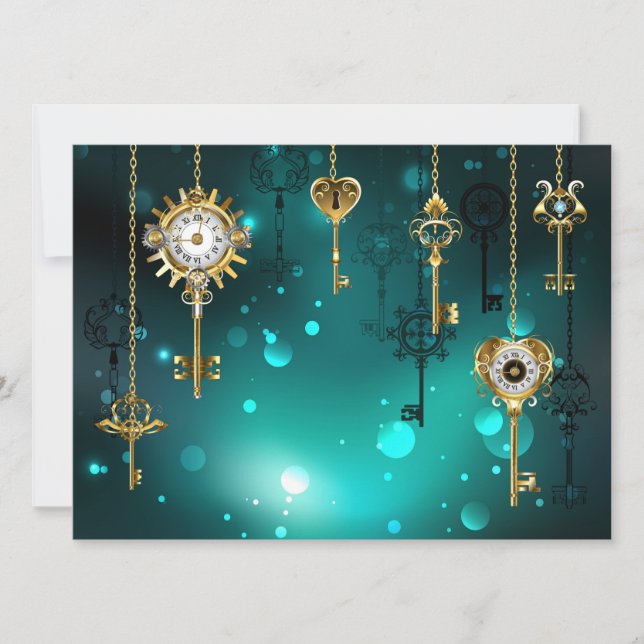 Antike Skeleton Keys on Green Background Save The Date (Vorderseite)