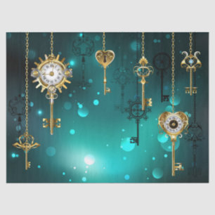 Antike Skeleton Keys on Green Background Seidenpapier