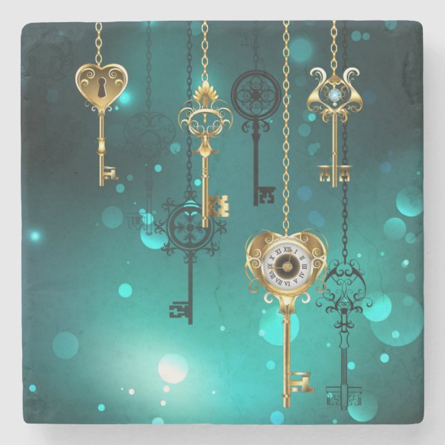 Antike Skeleton Keys on Green Background Steinuntersetzer (Vorderseite)