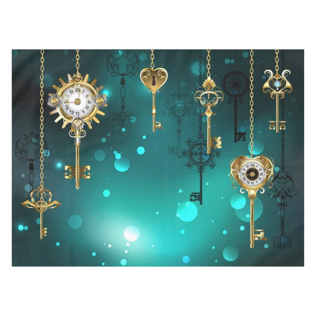 Antike Skeleton Keys on Green Background Tischdecke (Vorderseite (Horizontal))