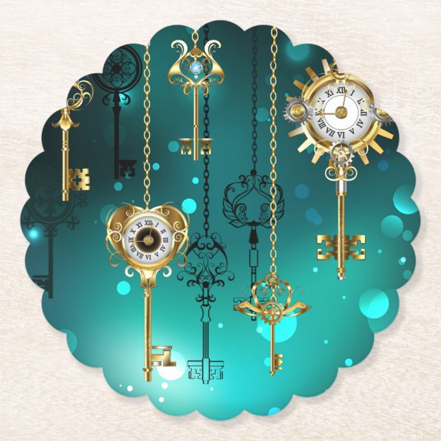 Antike Skeleton Keys on Green Background Untersetzer (Vorderseite)