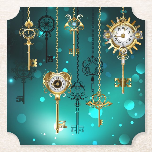 Antike Skeleton Keys on Green Background Untersetzer (Vorderseite)