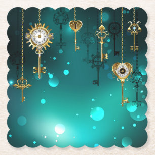 Antike Skeleton Keys on Green Background Untersetzer