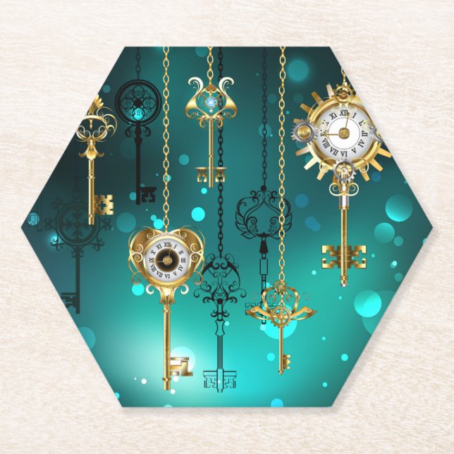 Antike Skeleton Keys on Green Background Untersetzer (Vorderseite)