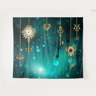 Antike Skeleton Keys on Green Background Wandteppich