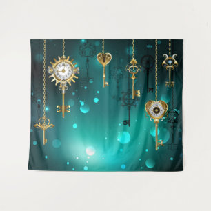 Antike Skeleton Keys on Green Background Wandteppich