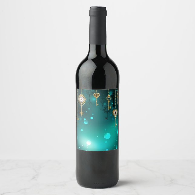 Antike Skeleton Keys on Green Background Weinetikett (Vorderseite)