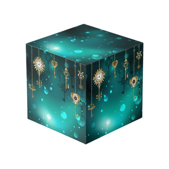 Antike Skeleton Keys on Green Background Würfel (Vorderseite Schrägansicht)