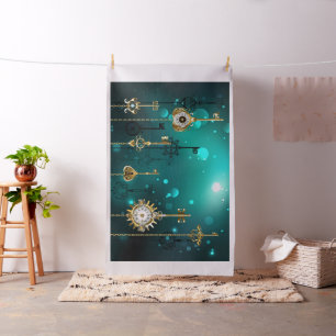 Antike Skeletttasten auf grünem Hintergrund Stoff