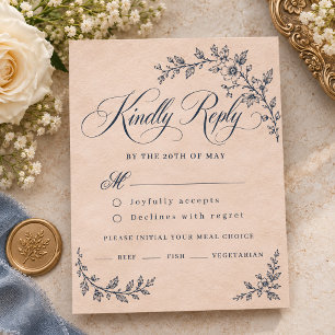Antike Sketch Wildblumen Hochzeit RSVP Karte