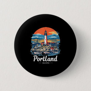 Antike Skyline von Portland Maine Sonnenuntergang Button
